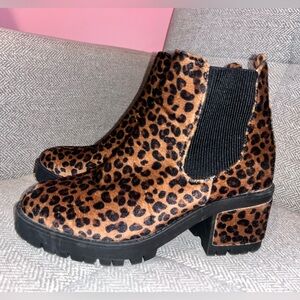 Seven7 Berlin Suede Lug Sole Leopard Print Ankle Boot